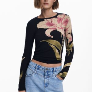 Orchidee lange mouwen T-shirt - BLACK - L