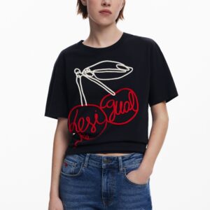 T-shirt met koord en kersen - BLACK - XS