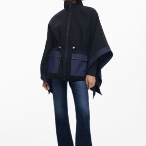 Gecombineerde denim poncho - BLACK - U