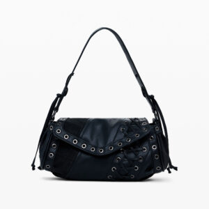 Medium faux leather patch bag - BLACK - U