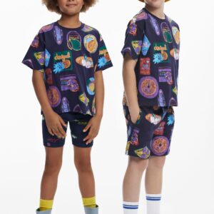 T-shirt met korte mouwen en stempels - BLUE - 5/6