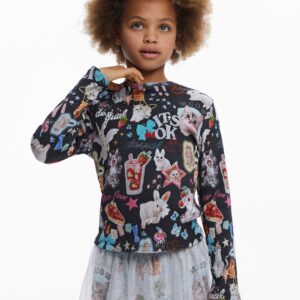 Lange mouwen T-shirt met katten - BLACK - 9/10