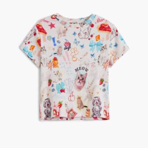 T-shirt met korte mouwen en kattenprint - WHITE - 5/6