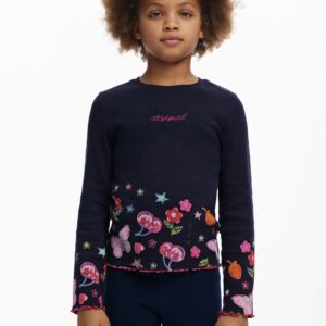 Lange mouwen T-shirt met bloemenlogo - BLUE - 11/12
