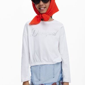 Effen T-shirt met strasslogo - WHITE - 5/6