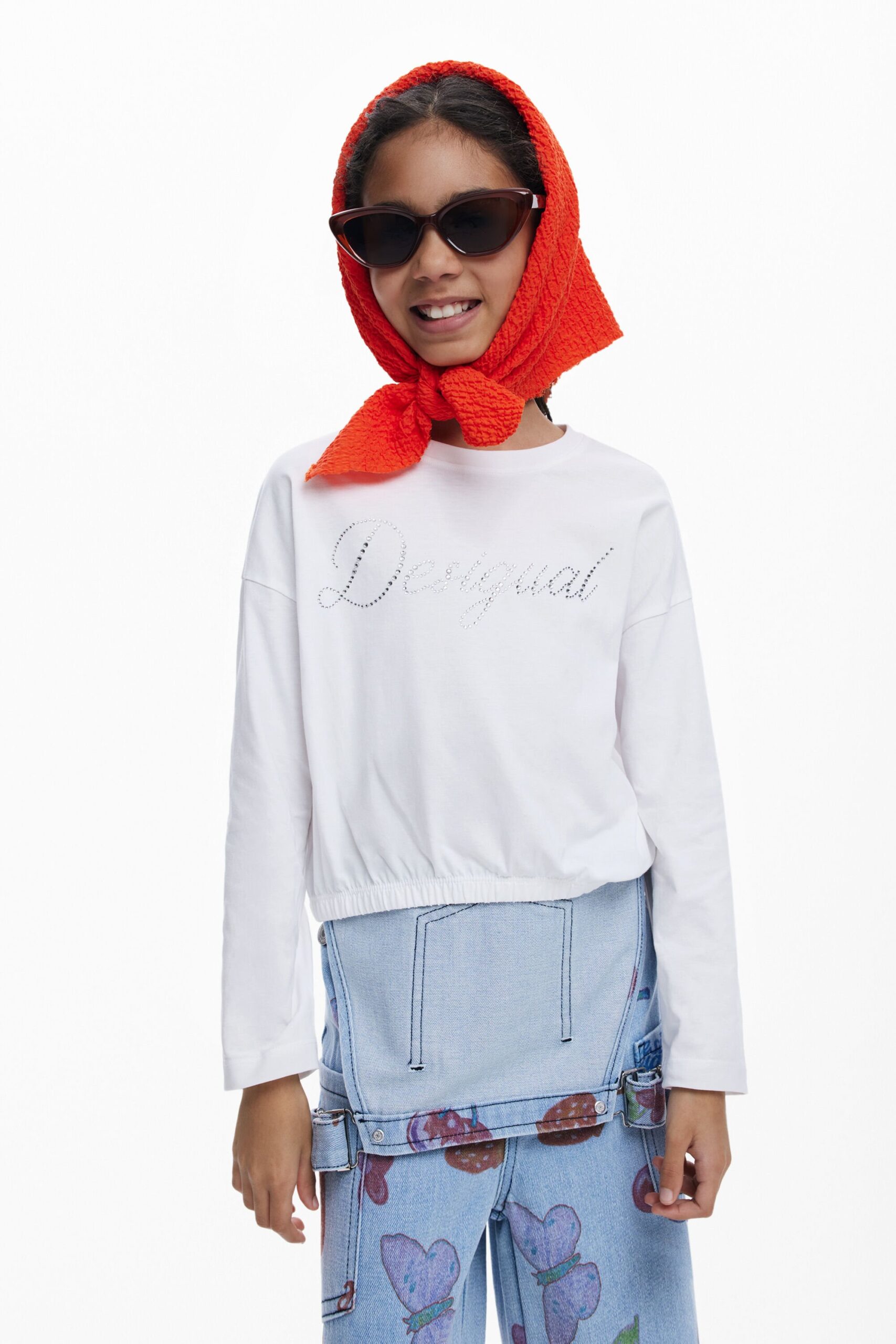 Effen T-shirt met strasslogo - WHITE - 5/6 1 Effen T-shirt met strasslogo - WHITE - 5/6