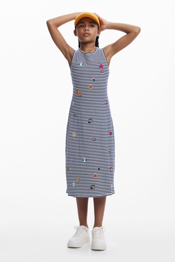 Cut-out jurk met borduursels - BLUE - 13/14
