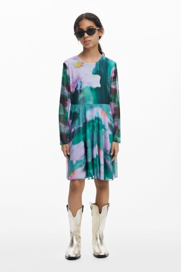 Aquarel tule jurk met lange mouwen - BLUE - 9/10