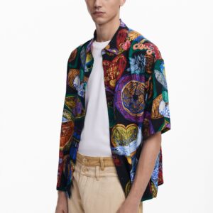 Kortemouw overhemd met fruitprint - BLACK - M