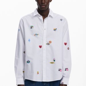 Overhemd met lange mouwen en tekeningen - WHITE - L
