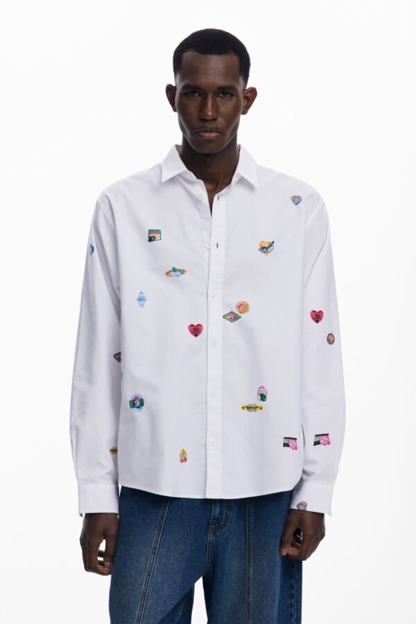 Overhemd met lange mouwen en tekeningen - WHITE - L