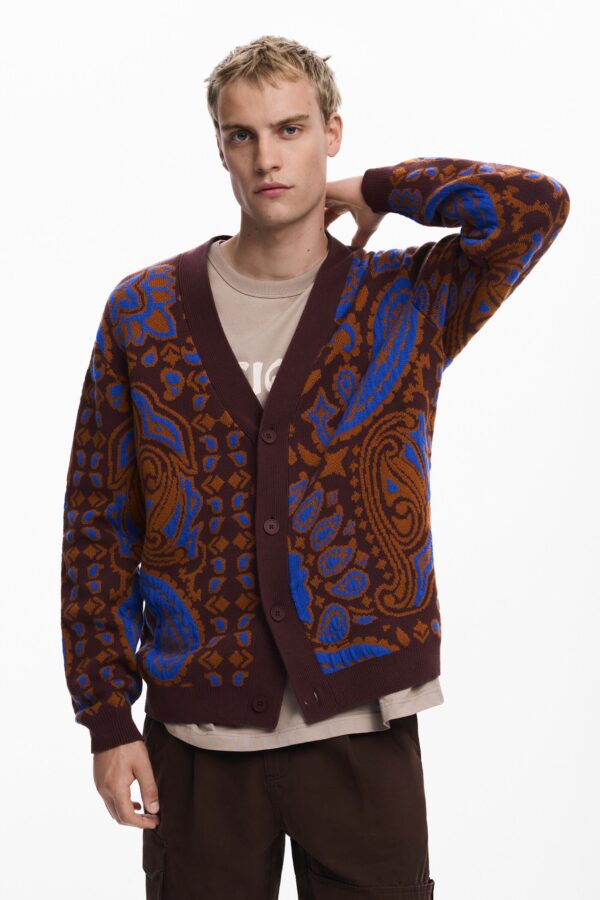 Paisley cardigan trui - BROWN - M