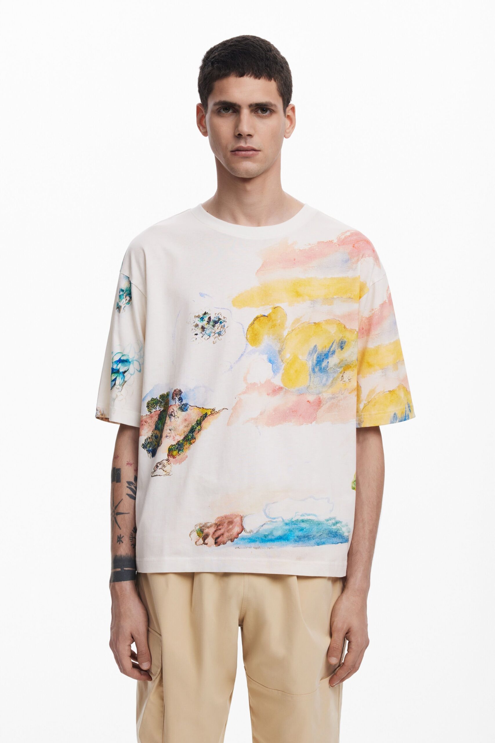 T-shirt met korte mouwen en aquarelprint - WHITE - S 1 T-shirt met korte mouwen en aquarelprint - WHITE - S