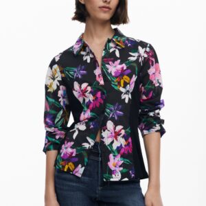 Overhemd met bloemen en gecombineerde silhouet - BLACK - L