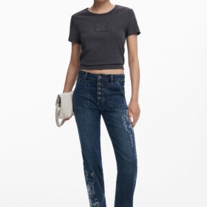 Geborduurde jeans met vierkante zakken - BLUE - 38