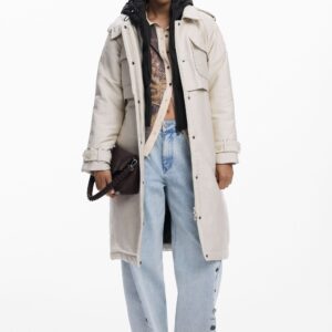 Lange gewatteerde waterdichte jas - WHITE - XS