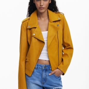Bikerjack met leerlook - YELLOW - S