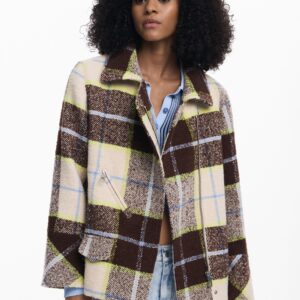 Geruite korte double-breasted jas - WHITE - XL