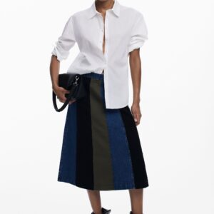 Patchwork A-lijn midirok - GREEN - S