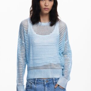 Metallische ajourtrui - BLUE - S