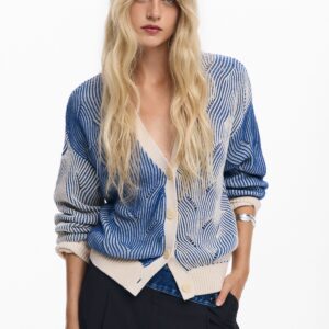 Tweekleurig gebreid vest - BLUE - XL