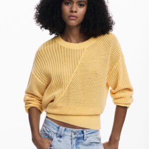 Gebreide trui met borduursels - YELLOW - XS