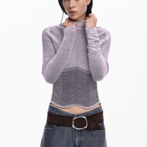 Gestreepte reliëftrui - RED - M