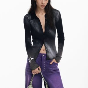 Gebreid shirt met knopen - BLACK - M