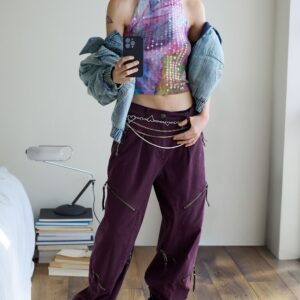 Halter T-shirt met pailletten - RED - M