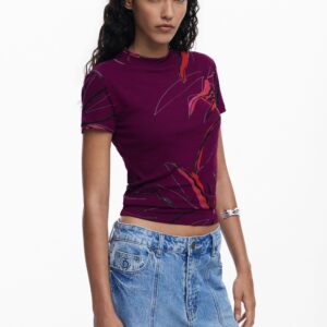 T-shirt met abstracte bloemen - RED - M