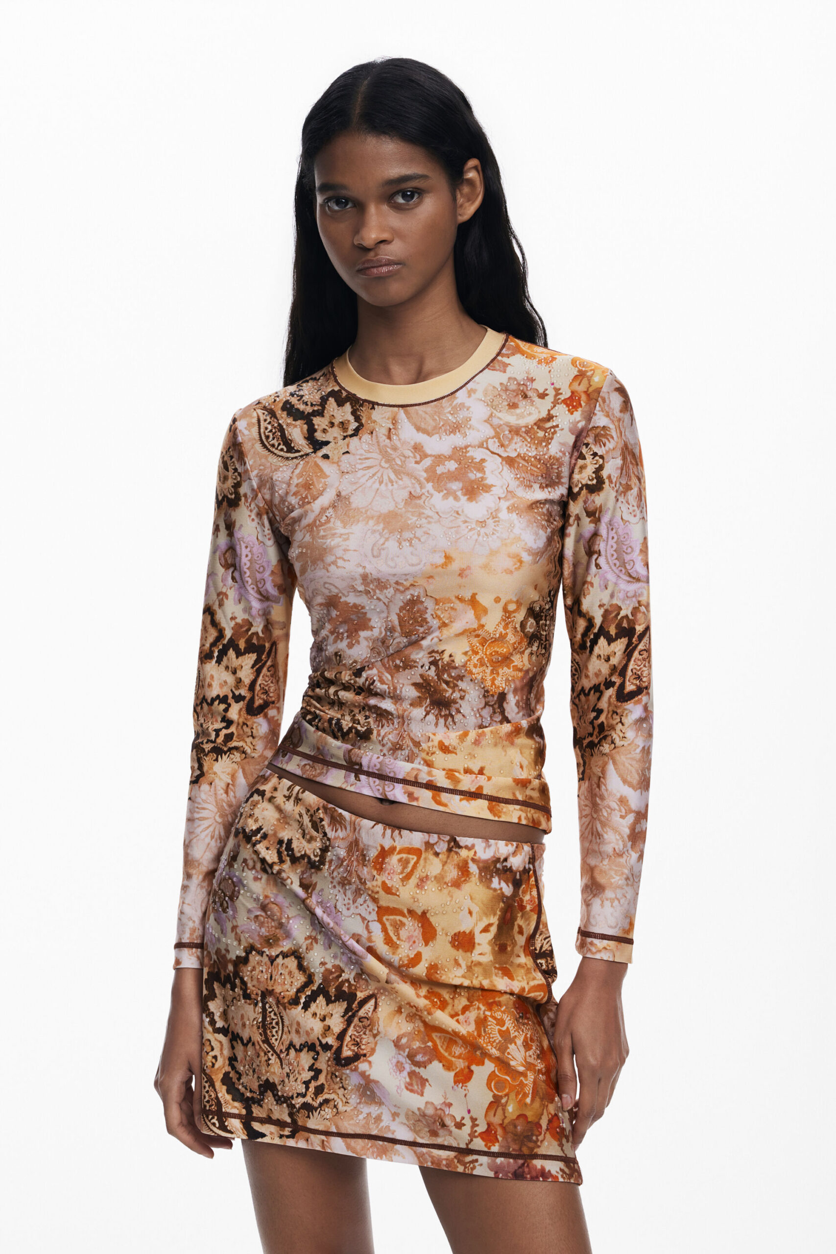 Romantisch T-shirt met applicaties - ORANGE - XS 1 Romantisch T-shirt met applicaties - ORANGE - XS