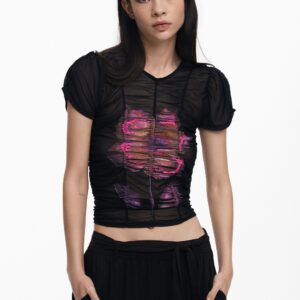 Bloemen tule T-shirt - BLACK - M