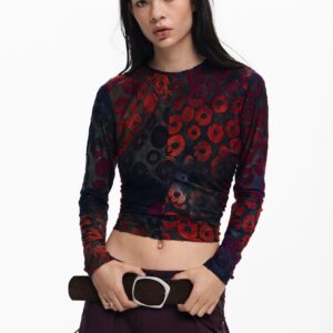 Devoré T-shirt met cirkels - RED - L