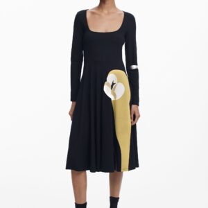 A-lijn jurk met lelieprint - BLACK - XL