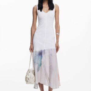 Gecombineerde V-hals jurk - WHITE - S