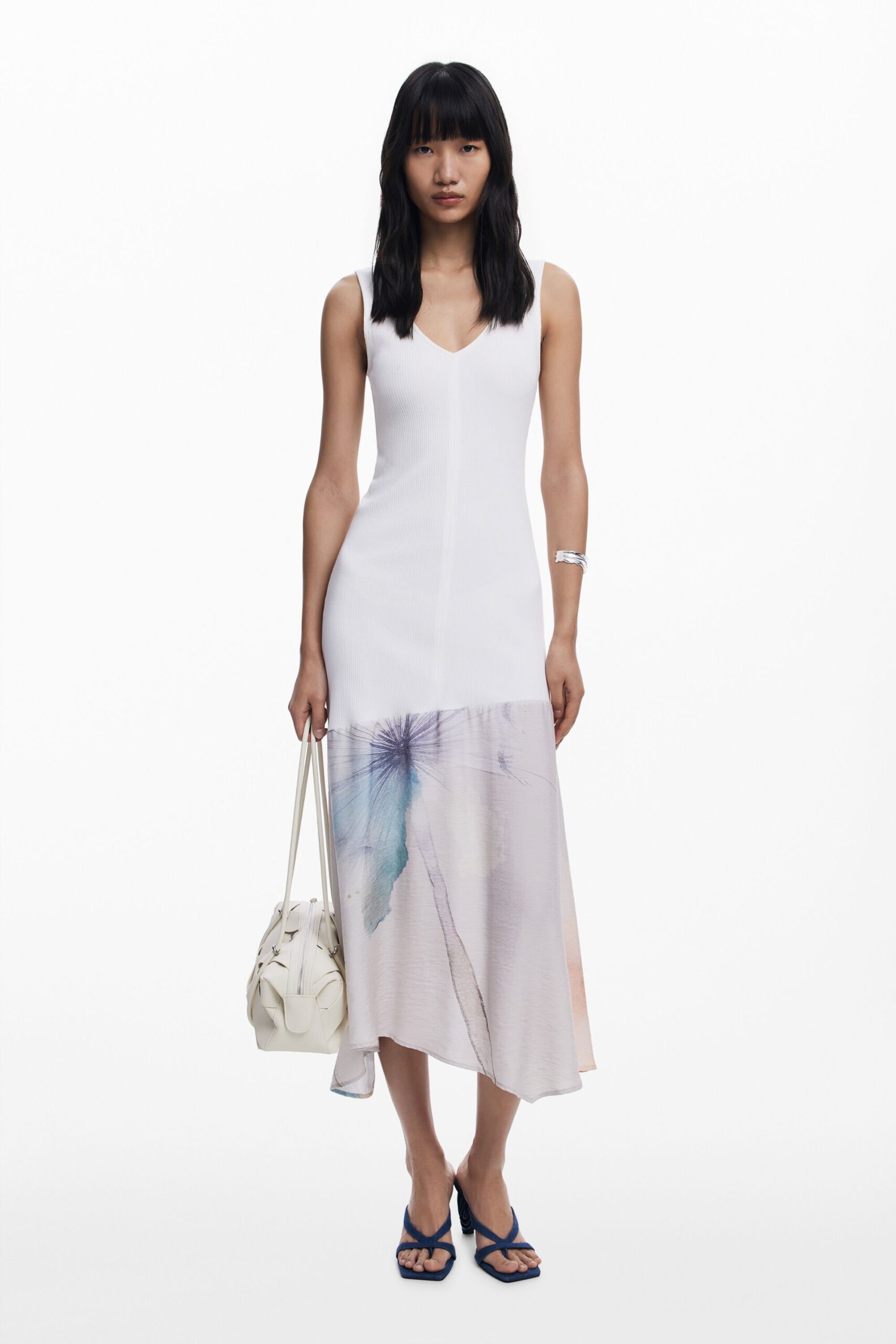 Gecombineerde V-hals jurk - WHITE - M 1 Gecombineerde V-hals jurk - WHITE - M