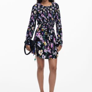 Korte bloemenjurk met knoop - MATERIAL FINISHES - S