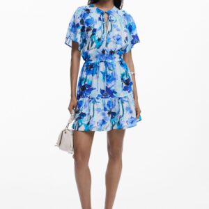 Korte vloeiende jurk met strik - MATERIAL FINISHES - M