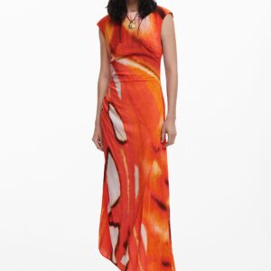 Gedrapeerde lange jurk - ORANGE - S
