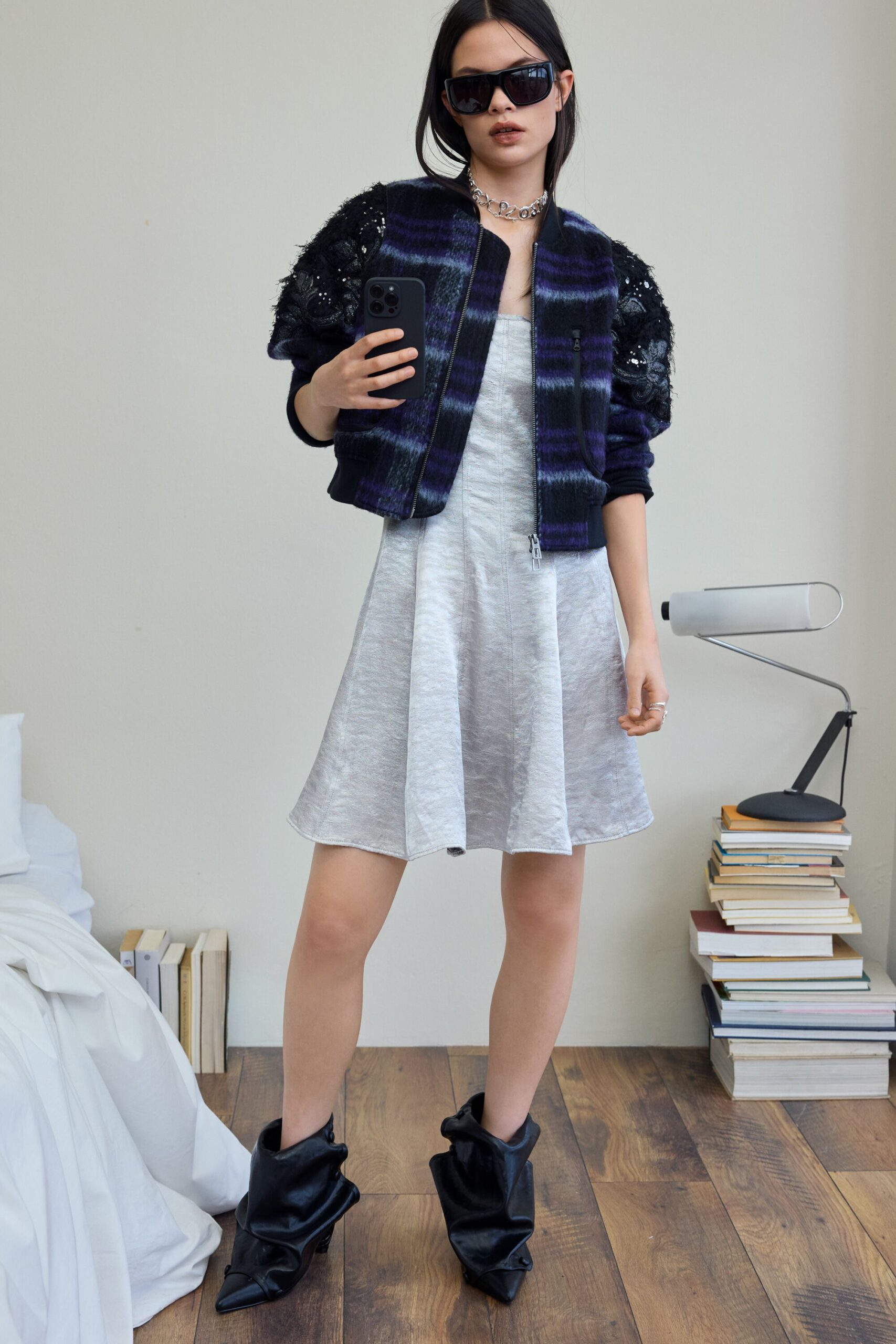 Geborduurde geruite bomberjack - RED - L 1 Geborduurde geruite bomberjack - RED - L