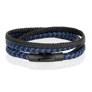 Armband Dubbel Gevlochten Leer - Zwart Blauw-19cm