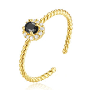 Chique Elenza Goudkleurige Ring met Zwarte Kristallen - Luxueuze Glans voor Dames