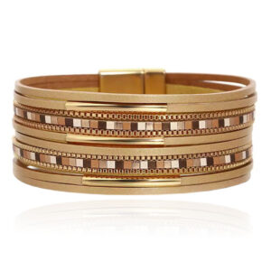 Deja Armband goudkleurig met champagnekleurige banden en mozaïek detail