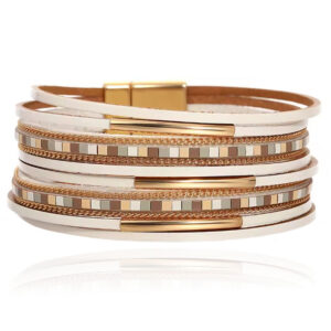 Deja Armband goudkleurig met witte banden en mozaïek detail