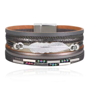 Deja Armband zilverkleurig grijs met veer en strass