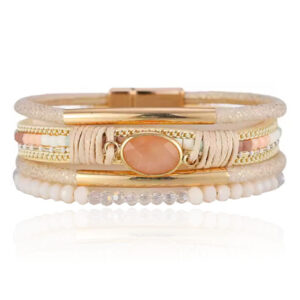 DEJA Boho Armband goudkleurig met natuursteen in beige