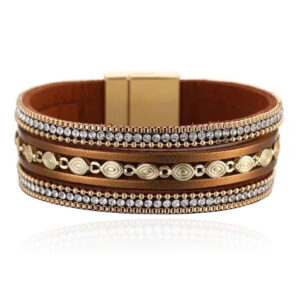 DEJA Brede Armband goudkleurig met ovale schakels in cognac