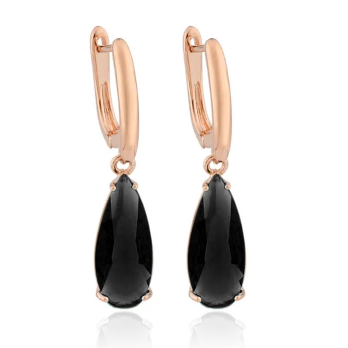 Deja Jewels Oorbellen met Hangers - Dames, Rosegoudkleurige Afwerking, Zwarte Waterdrop Glassteen