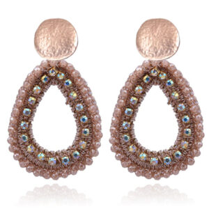 Druppelvormige Oorhangers met Kristal en Touw - Bruin