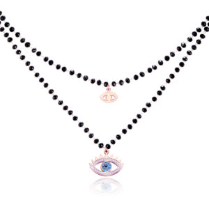 Dubbel Laags Ketting Kristal Kralen - Blue Eye Rosegoudkleurig